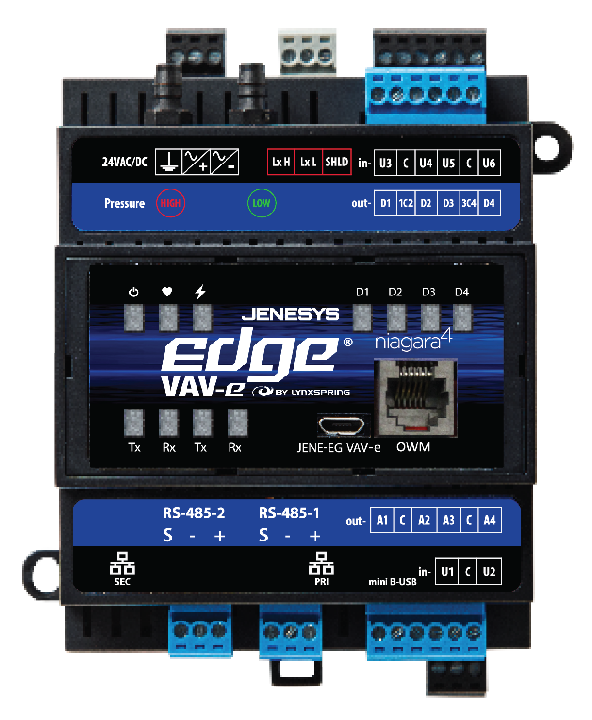 Lynxspring JENEsys Edge VAV-e zone controller with labels