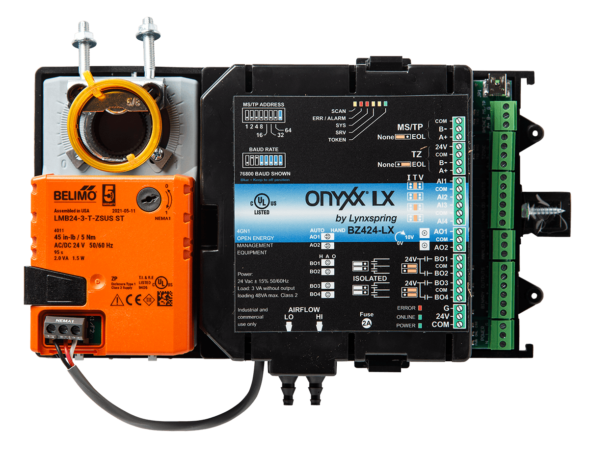 Lynxspring Onyxx BZ424-LX VAV terminal unit controller top view
