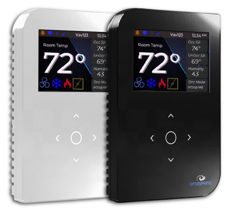 Lynxspring Onyxx Wall Module — black and white smart thermostat display